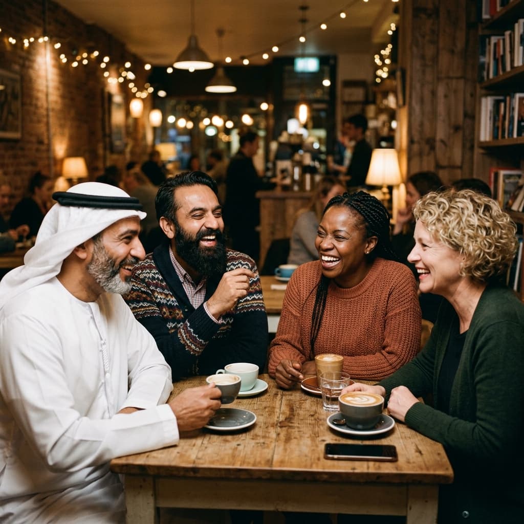 Group chatting and sharing ideas at a table